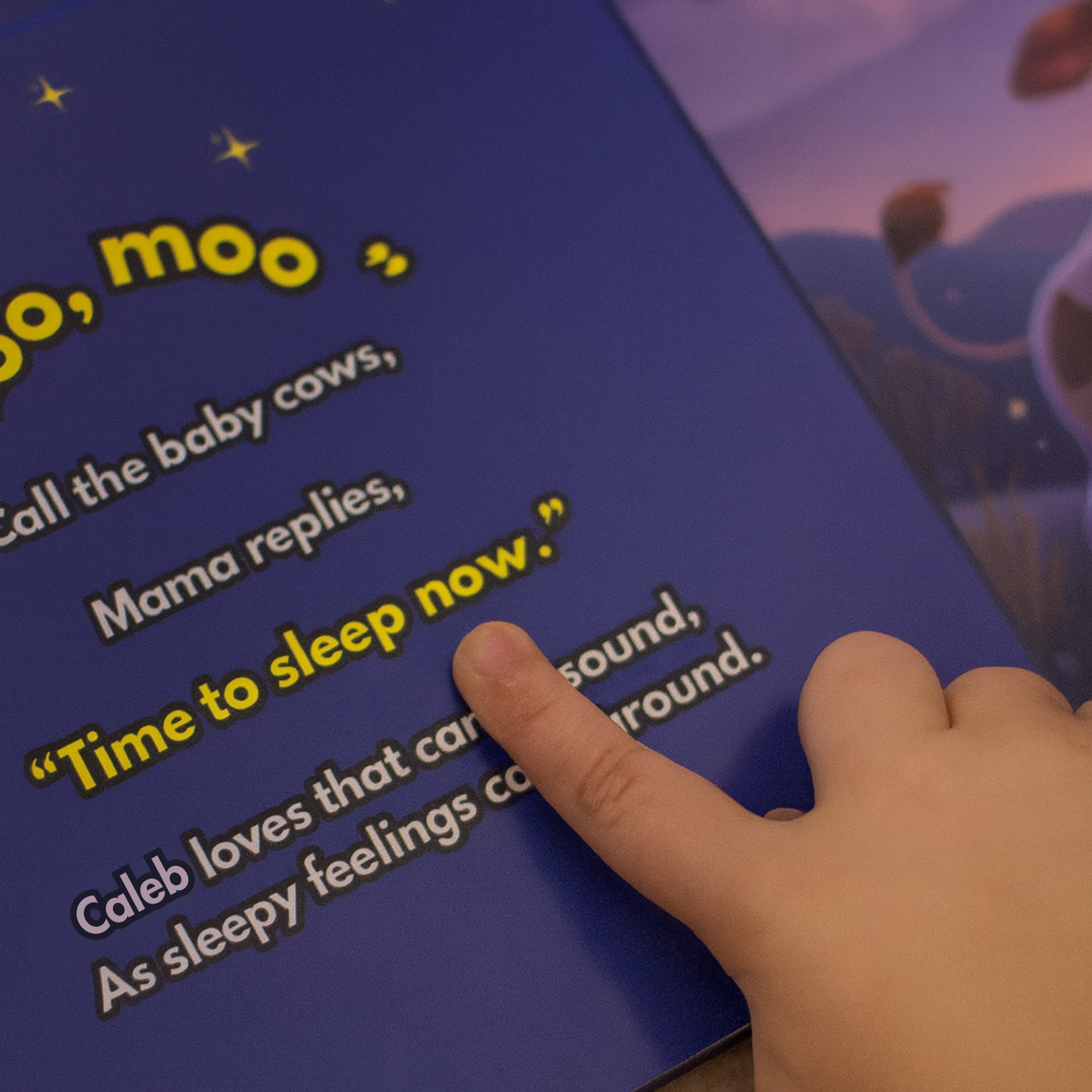 Hand pointing to text on a children&