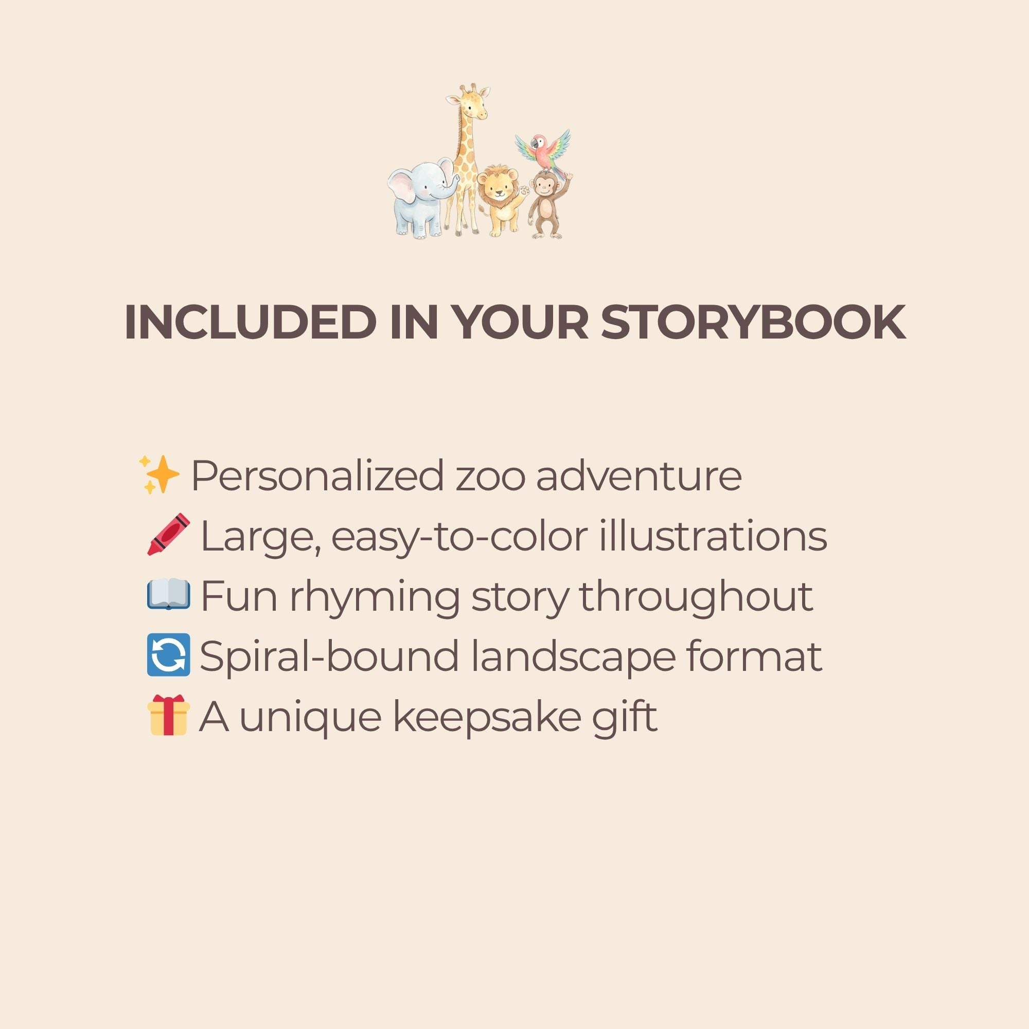 Personalized Animal Coloring Book Story - Preschool Rhyming Zoo Adventure