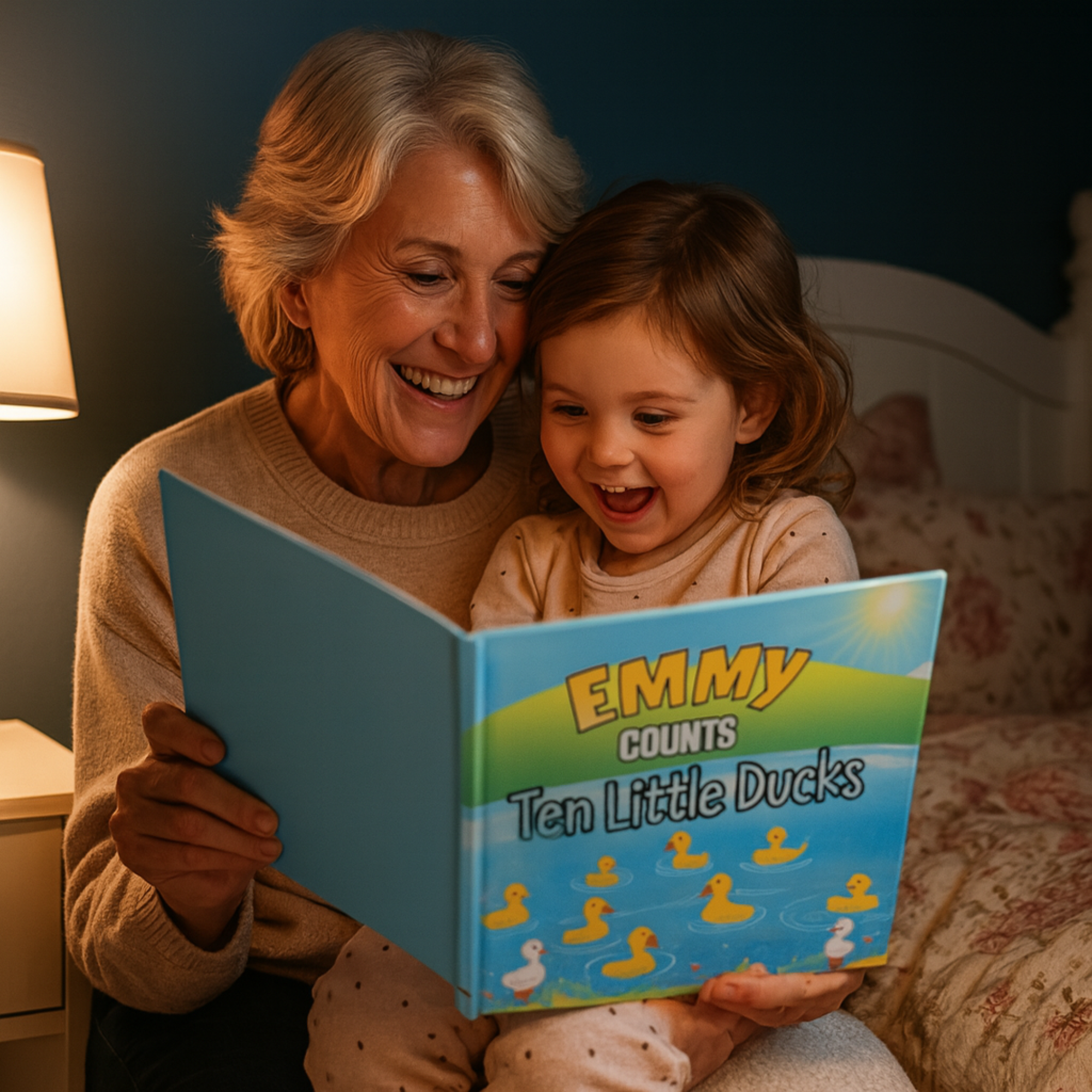 Woman and child reading a book together with &