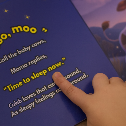 Hand pointing to text on a children&