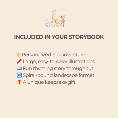 Personalized Animal Coloring Book Story - Preschool Rhyming Zoo Adventure
